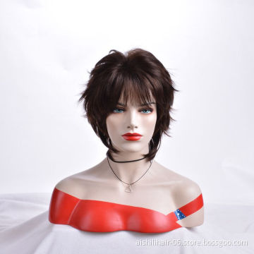 Chinese fashion wholesale wig custom-made short waves natural black full lace wig 8 inches bang